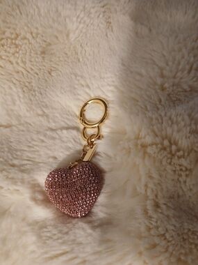 Sparkling Pink Heart Keychain with Gold Hardware